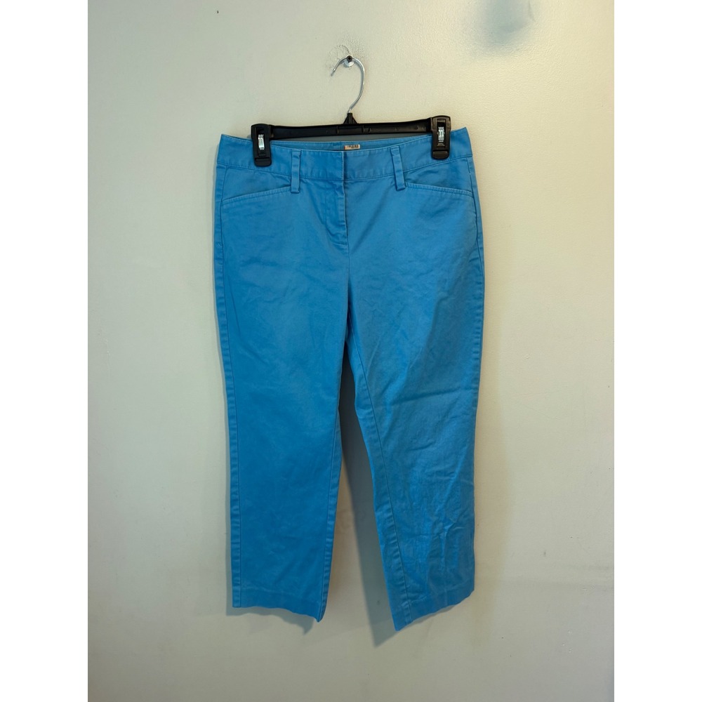 Lands End Womens 4P Mid Rise Slim Leg Pants Bright Blue Chino Stretch Cotton